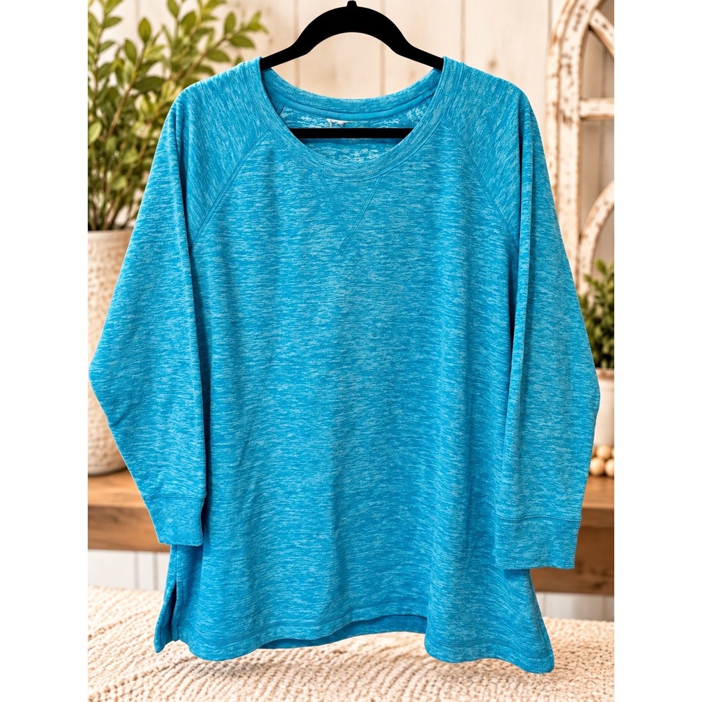 Danskin Now Womens 1X Blue Space Dye Raglan Long Sleeve Tunic Top DNW46670S